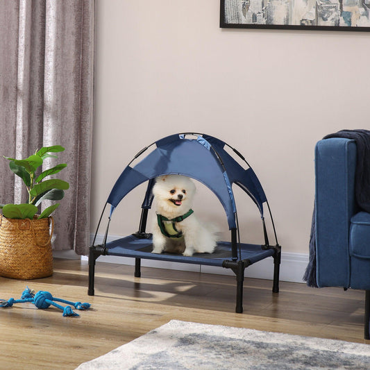 PawHut Elevated Dog Bed with Canopy - Small, Blue - ALL4U RETAILER LTD