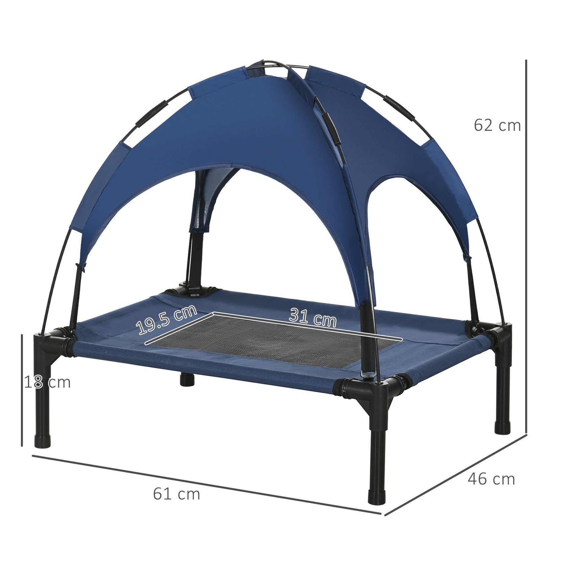 PawHut Elevated Dog Bed with Canopy - Small, Blue - ALL4U RETAILER LTD