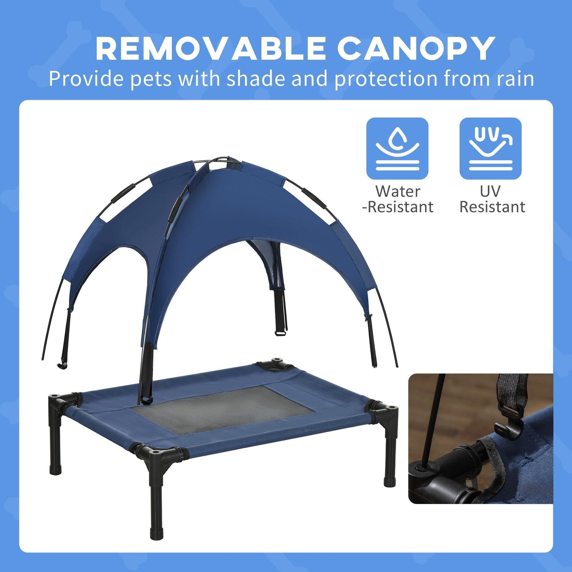 PawHut Elevated Dog Bed with Canopy - Small, Blue - ALL4U RETAILER LTD