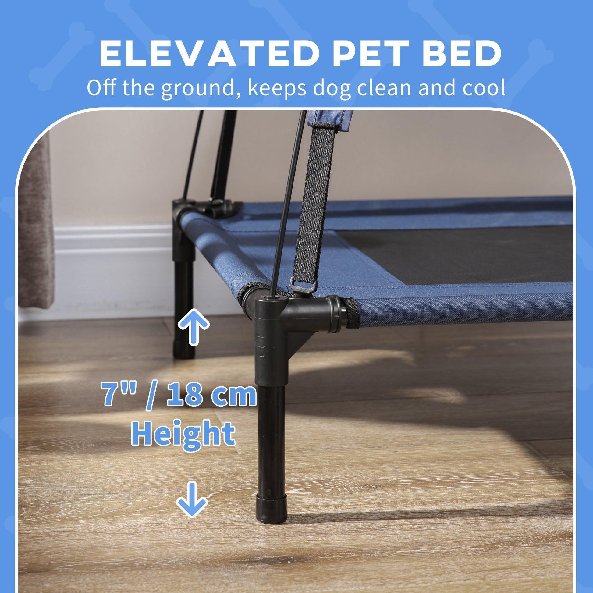 PawHut Elevated Dog Bed with Canopy - Small, Blue - ALL4U RETAILER LTD