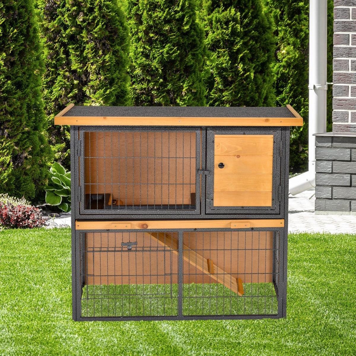 PawHut Elevated Rabbit Hutch - Lockable & Spacious - ALL4U RETAILER LTD