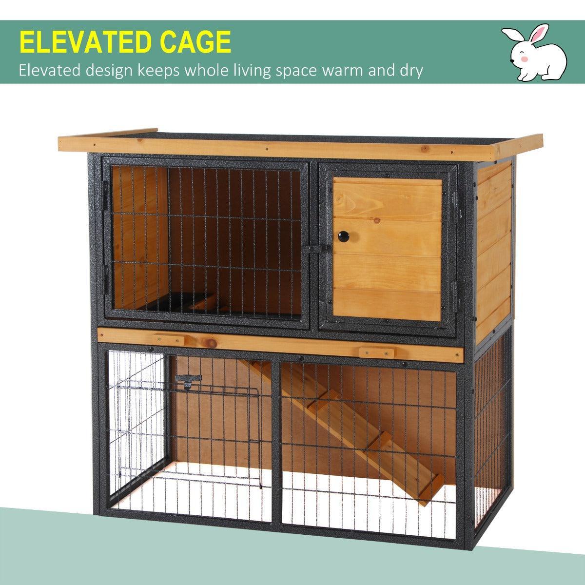 PawHut Elevated Rabbit Hutch - Lockable & Spacious - ALL4U RETAILER LTD