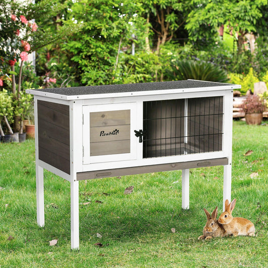 PawHut Elevated Wooden Bunny Hutch with Roof - ALL4U RETAILER LTD