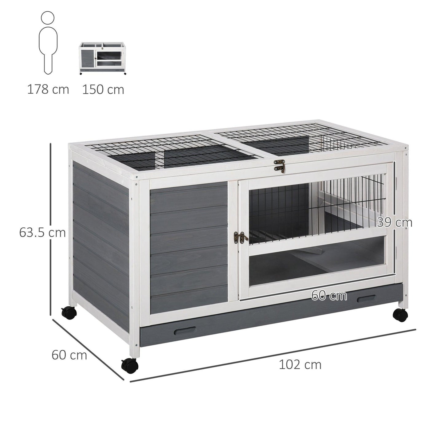 PawHut Elevated Wooden Rabbit Hutch - Grey - ALL4U RETAILER LTD