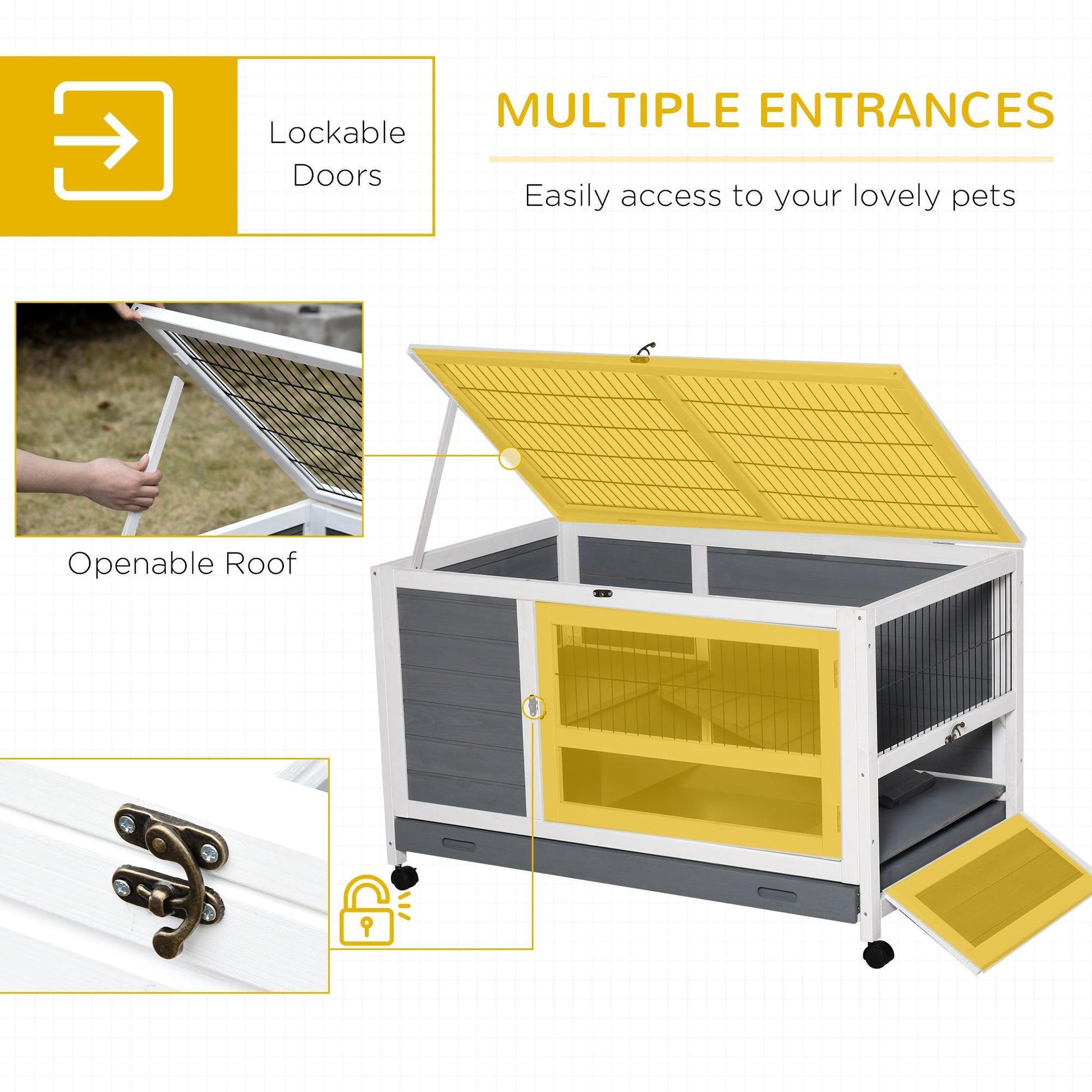 PawHut Elevated Wooden Rabbit Hutch - Grey - ALL4U RETAILER LTD