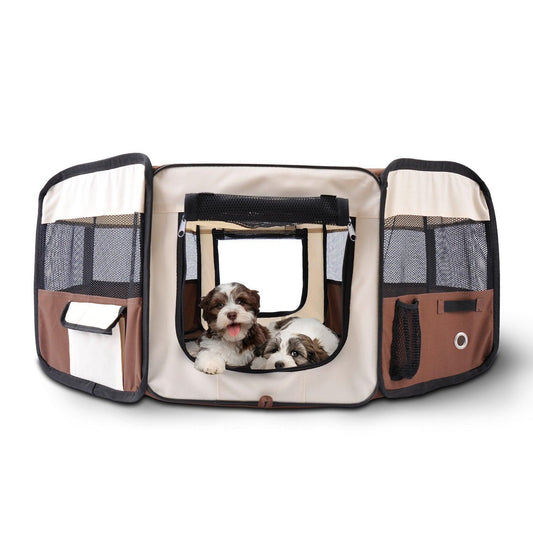 PawHut Fabric Playpen in Brown and Cream - ALL4U RETAILER LTD