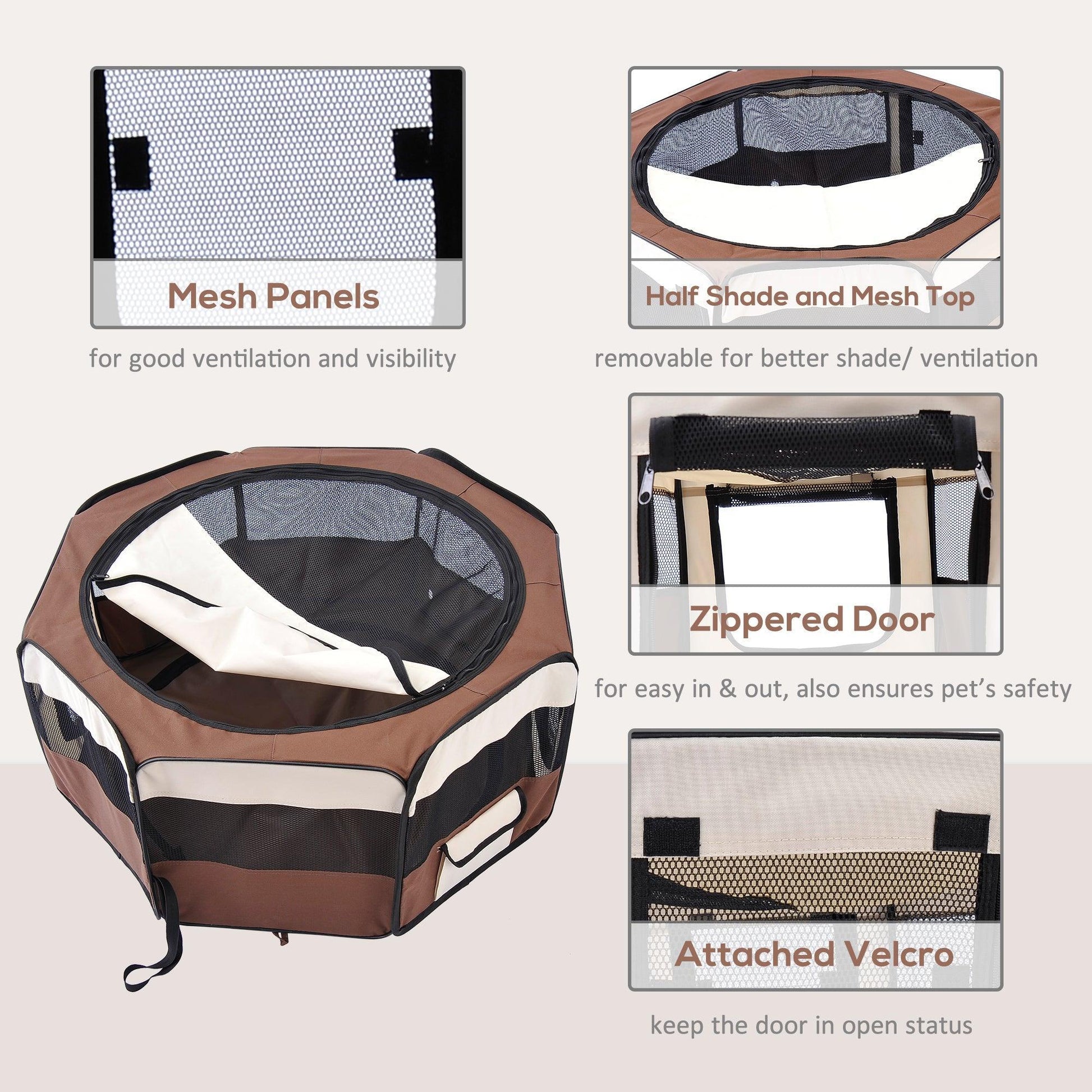 PawHut Fabric Playpen in Brown and Cream - ALL4U RETAILER LTD