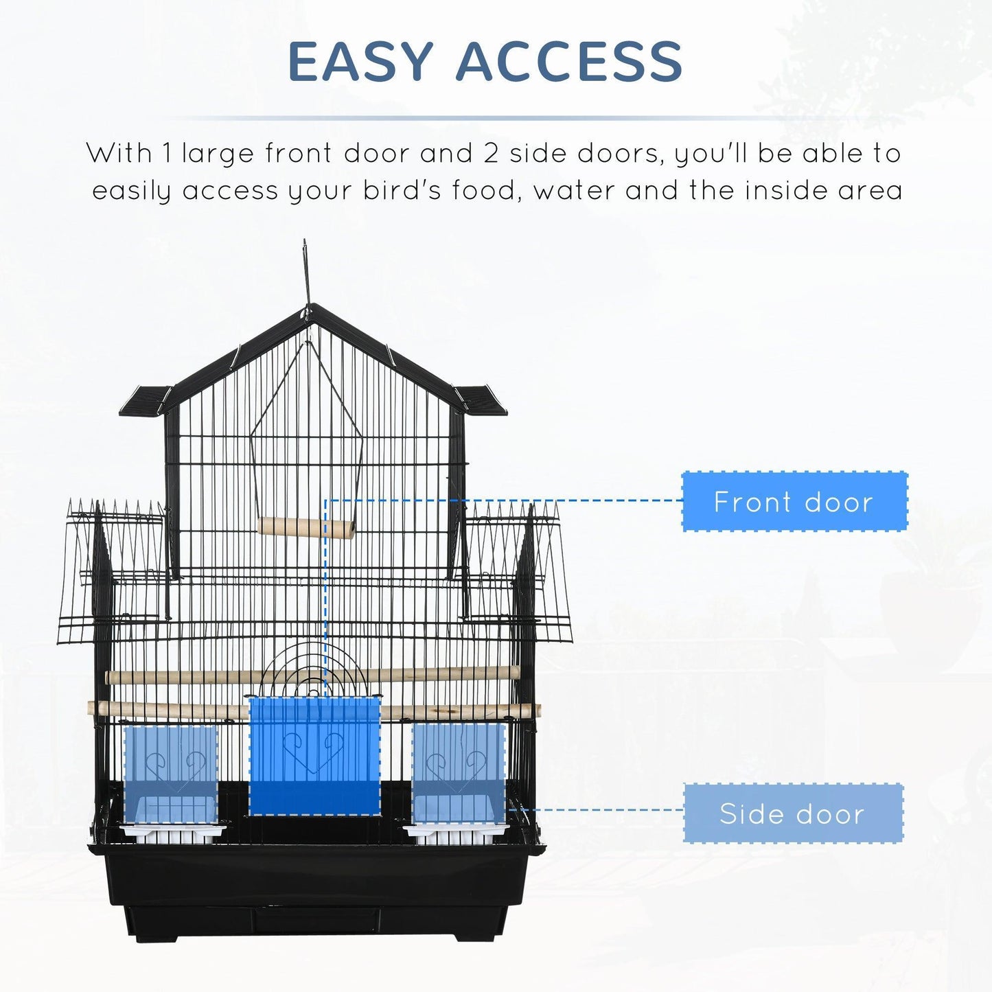 PawHut Finch Cage with Swing & Food Container - Black - ALL4U RETAILER LTD