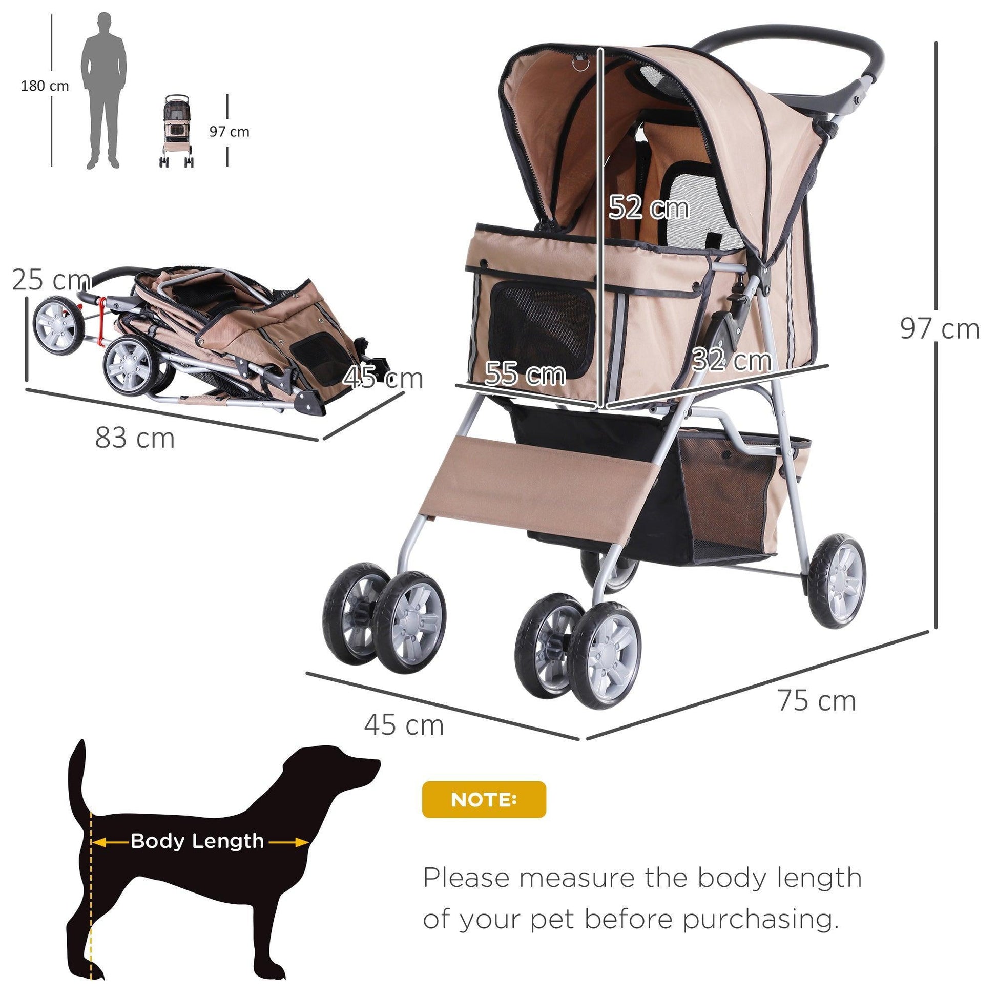 PawHut Foldable Dog Pram with Storage - ALL4U RETAILER LTD