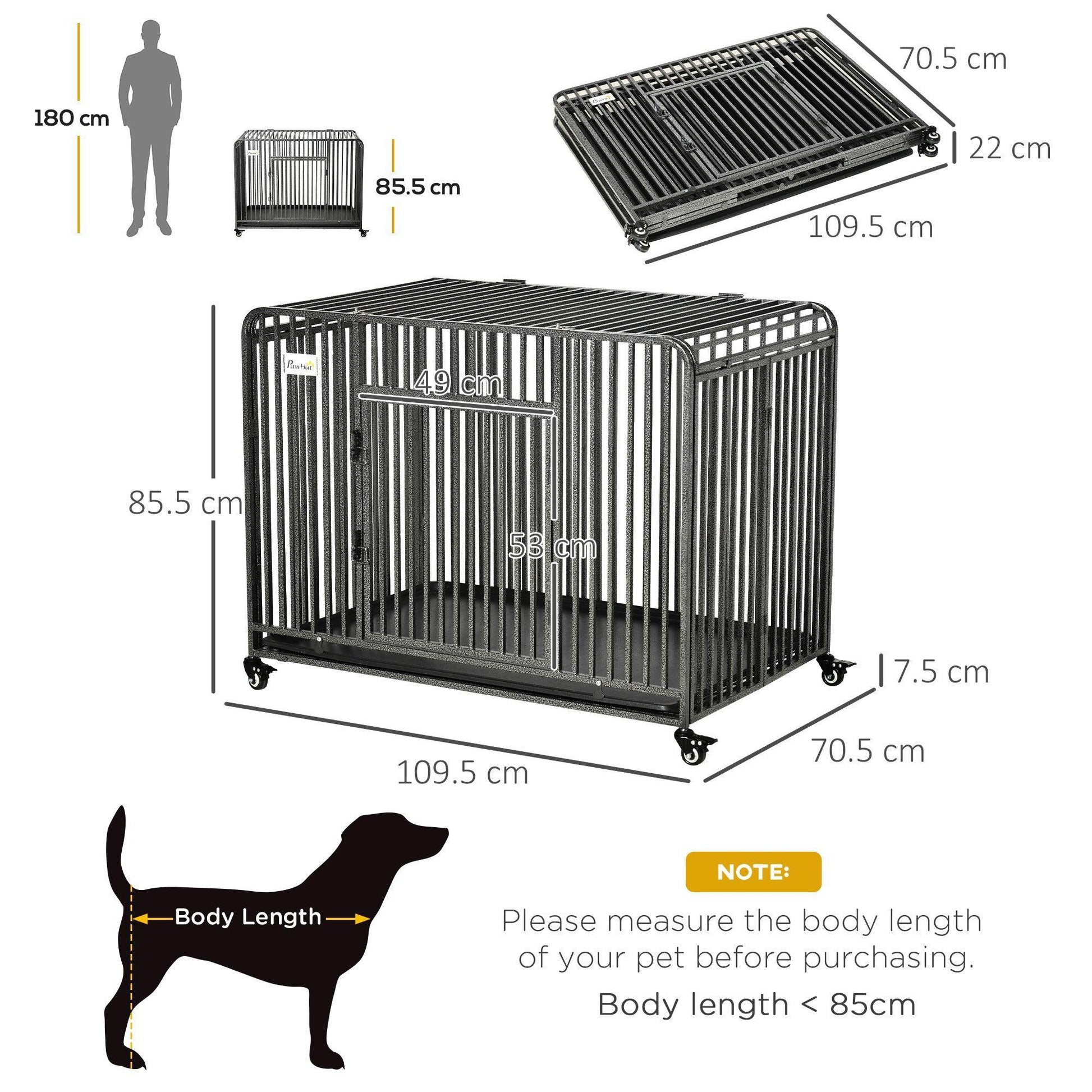 PawHut Foldable Heavy Duty Dog Crate: Portable Cage with Wheels - ALL4U RETAILER LTD