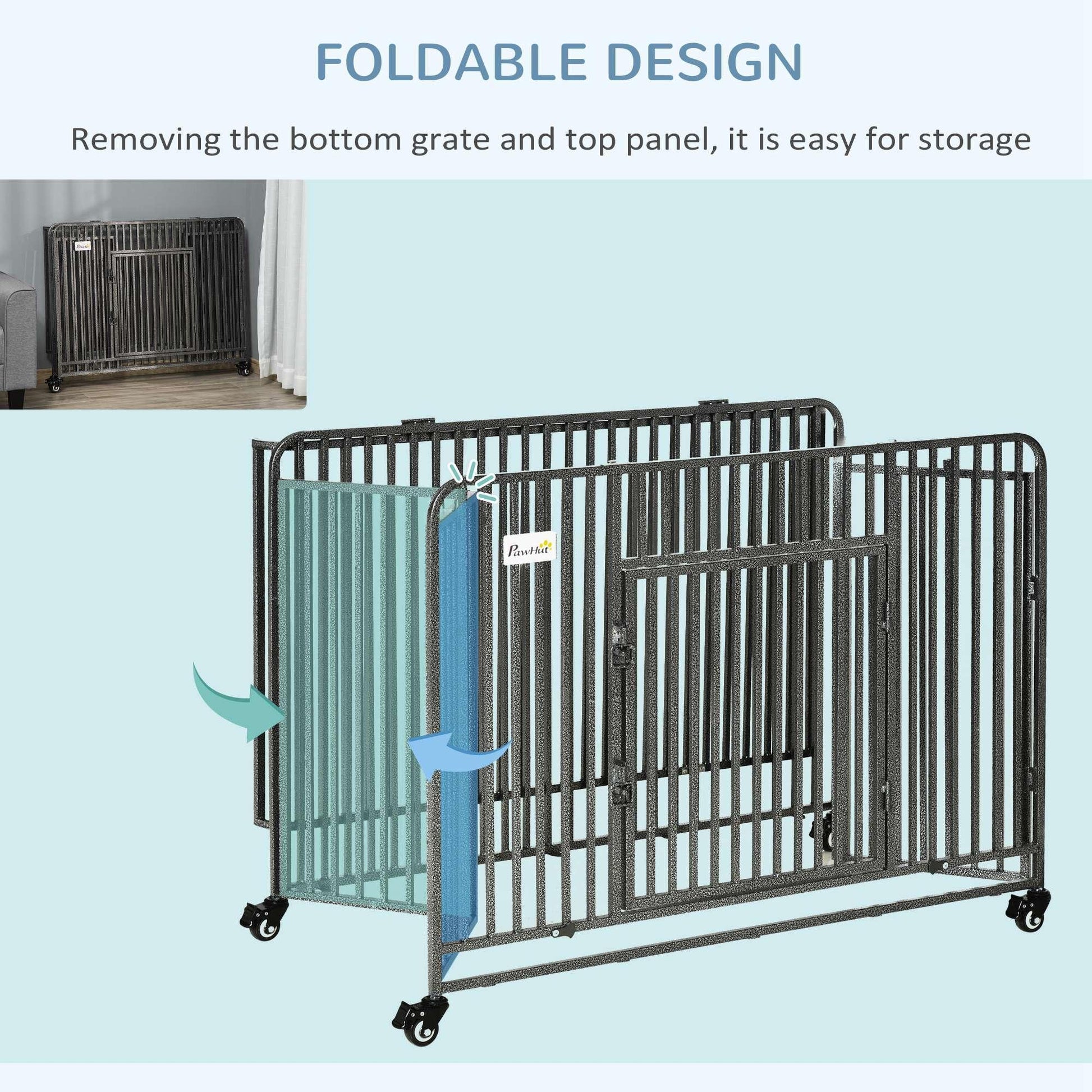 PawHut Foldable Heavy Duty Dog Crate: Portable Cage with Wheels - ALL4U RETAILER LTD