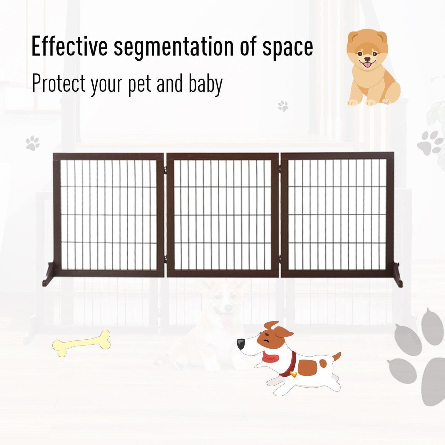 PawHut Foldable Indoor Pet Gate - Pine Frame - ALL4U RETAILER LTD