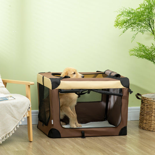 PawHut Foldable Pet Carrier for Medium Dogs/Cats - Brown - ALL4U RETAILER LTD