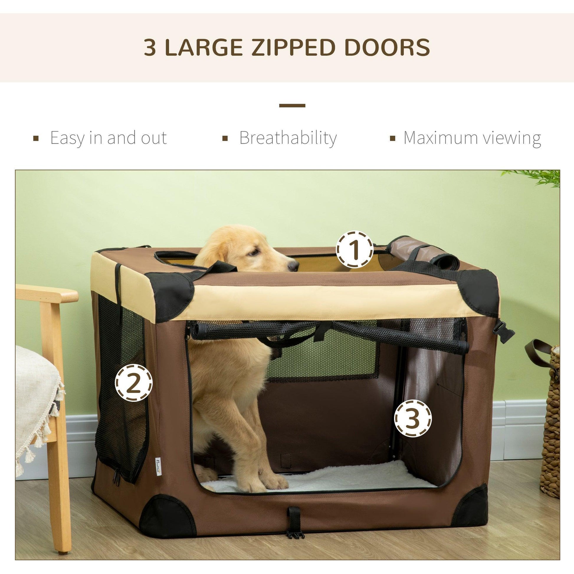 PawHut Foldable Pet Carrier for Medium Dogs/Cats - Brown - ALL4U RETAILER LTD