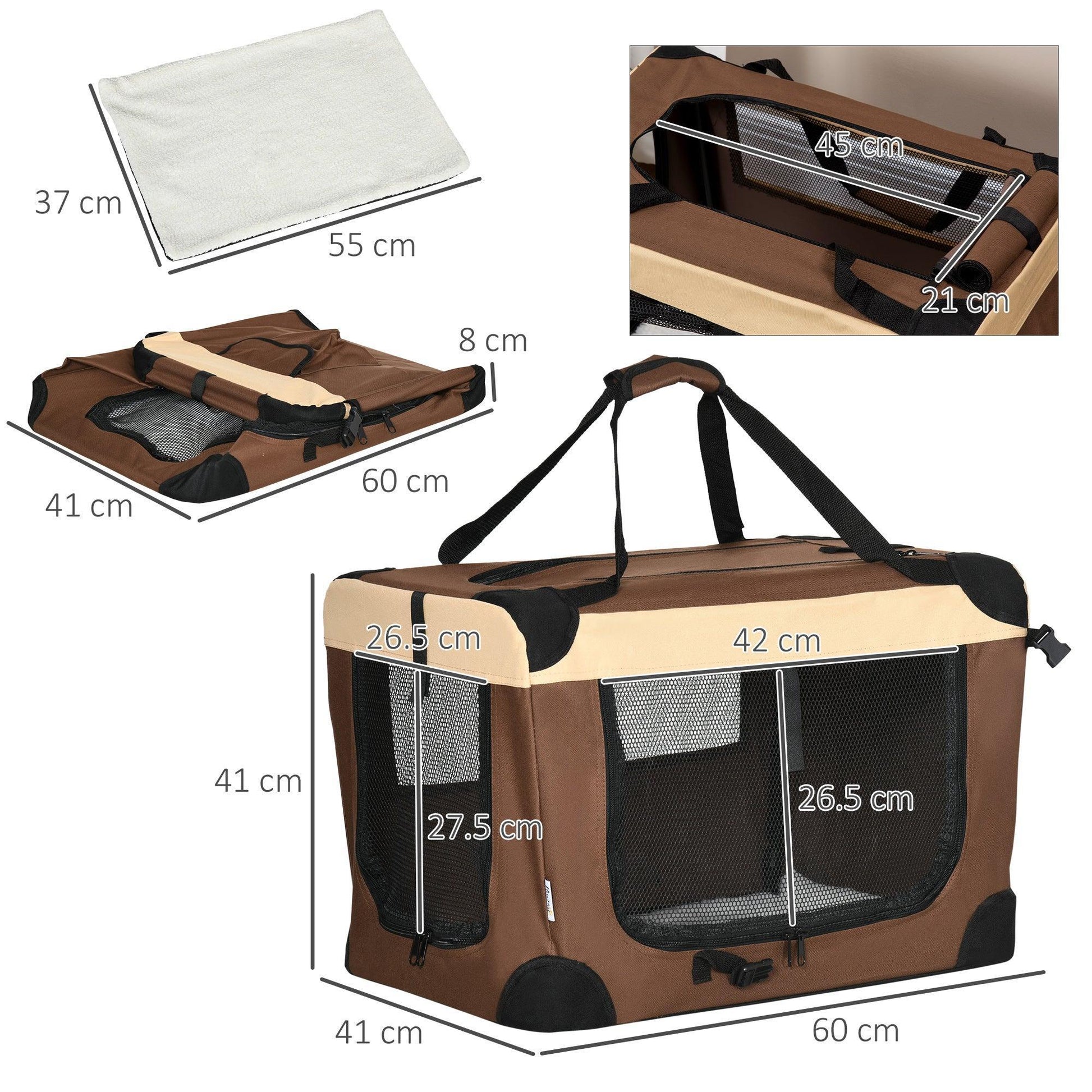 PawHut Foldable Pet Carrier for Small Dogs and Cats - Brown - ALL4U RETAILER LTD