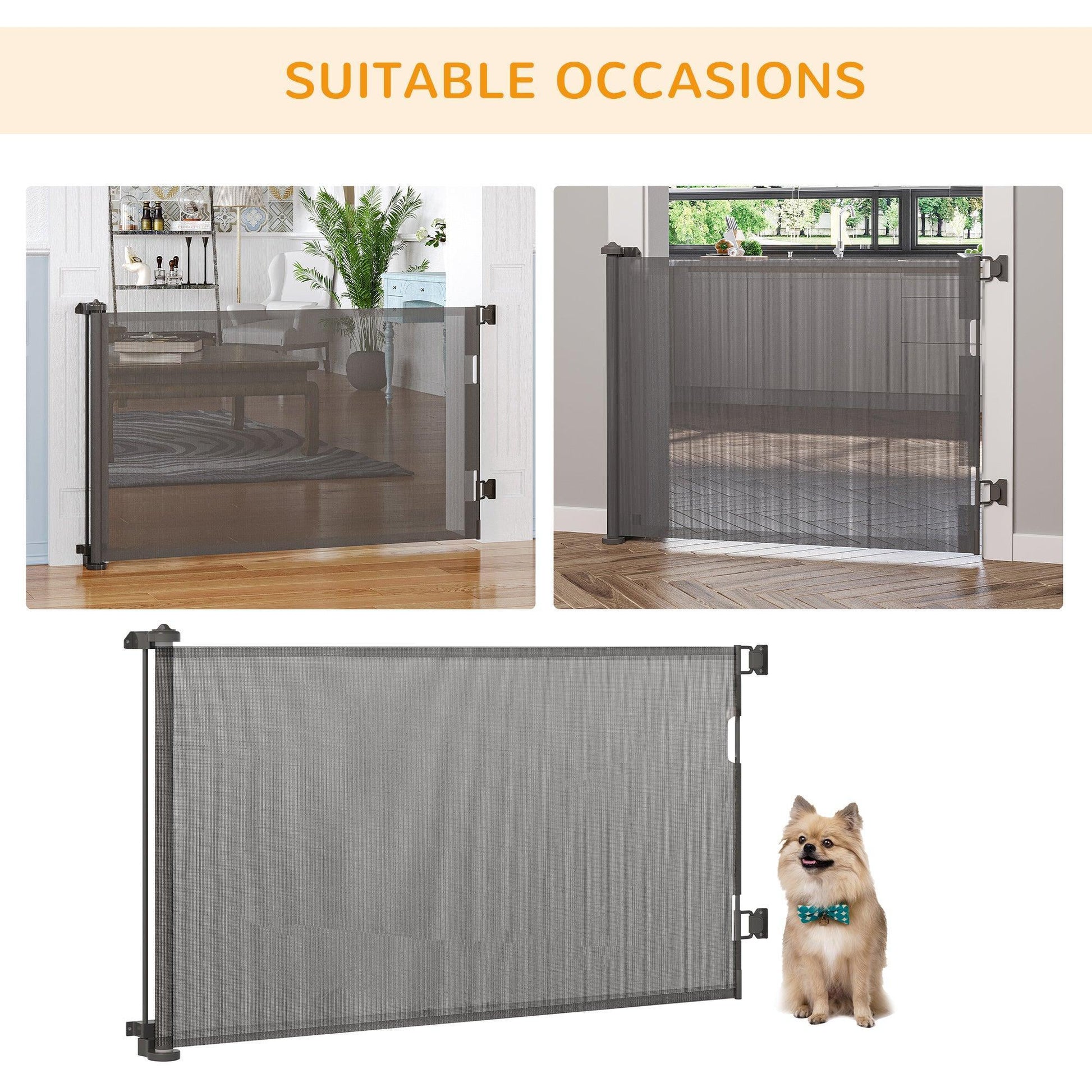 PawHut Foldable Pet Gate - Grey for Stairs, Doors, Corridors - ALL4U RETAILER LTD