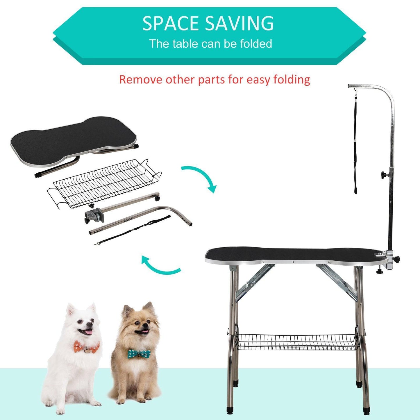 PawHut Foldable Pet Grooming Table with Adjustable Arm - Black - ALL4U RETAILER LTD