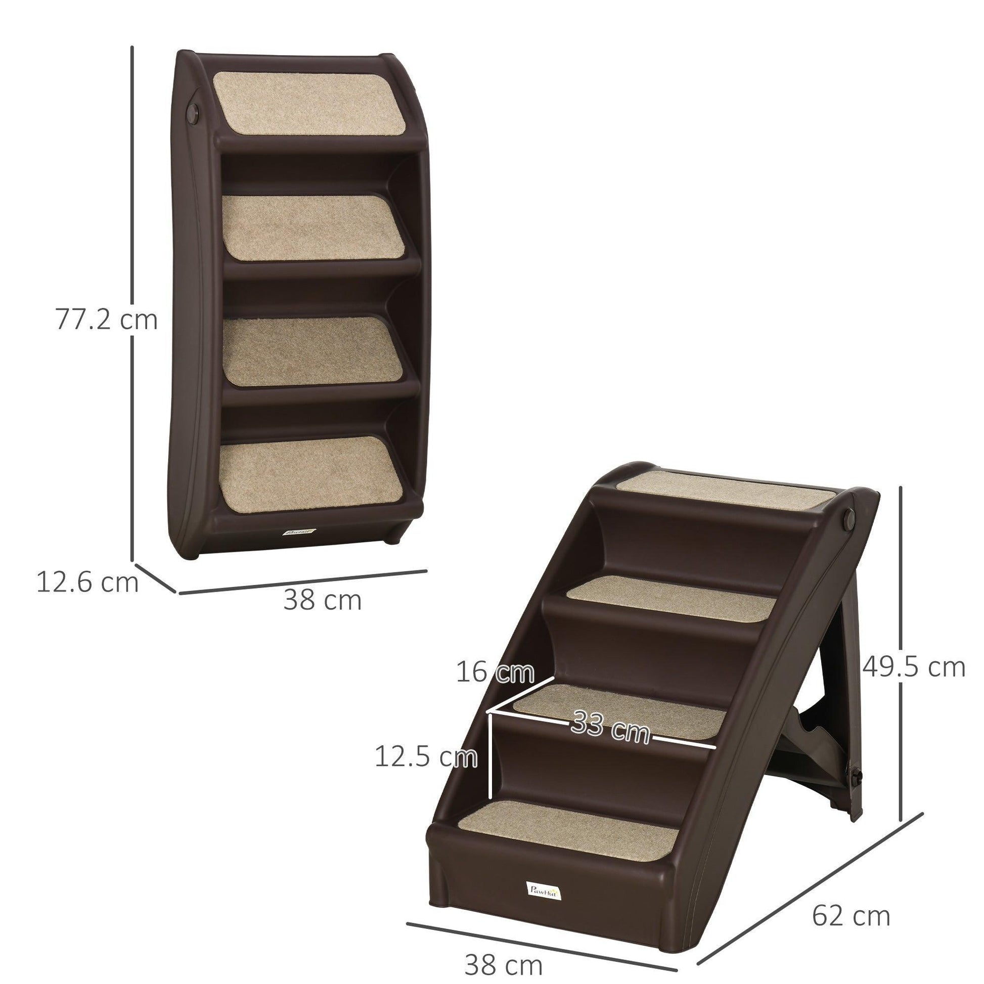 PawHut Foldable Pet Stairs, 4-Step for Cats & Small Dogs, Dark Brown - ALL4U RETAILER LTD