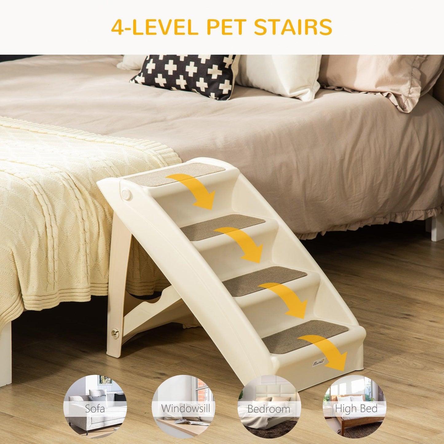 PawHut Foldable Pet Stairs for Cats & Small Dogs - 4 Steps - ALL4U RETAILER LTD