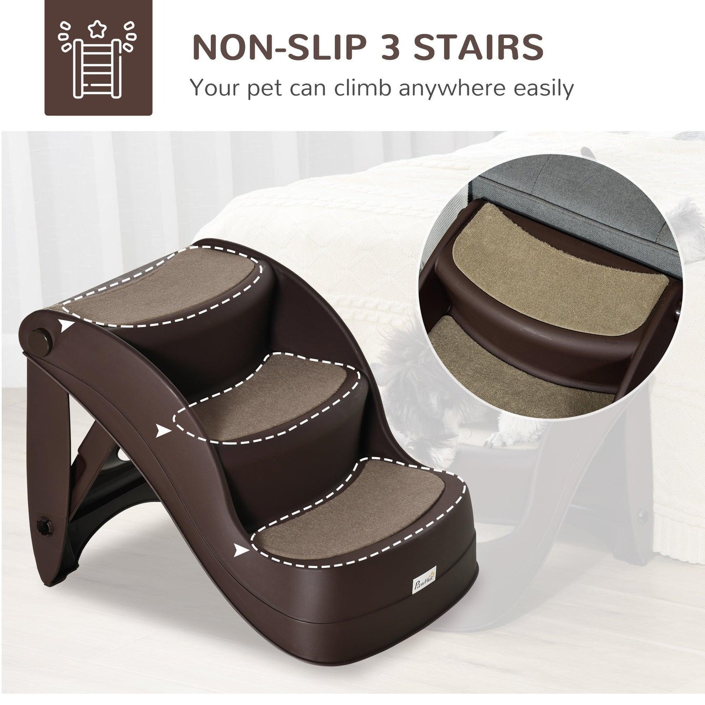 PawHut Foldable Pet Stairs for High Beds, Sofas - Non-slip - ALL4U RETAILER LTD