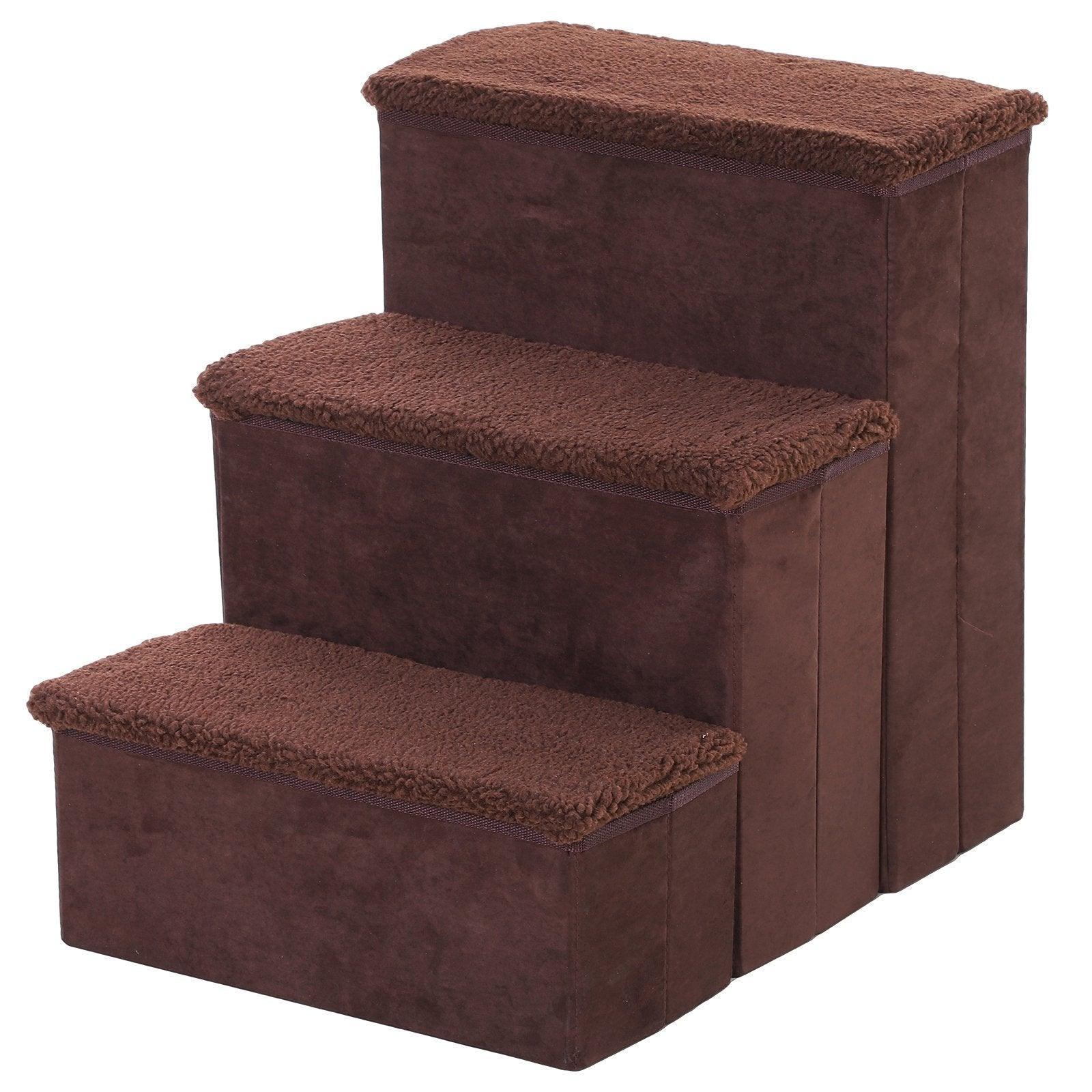 PawHut Foldable Pet Stairs: Portable & Washable - Brown - ALL4U RETAILER LTD