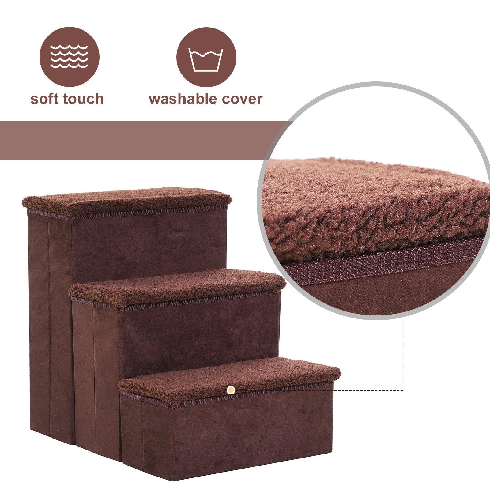 PawHut Foldable Pet Stairs: Portable & Washable - Brown - ALL4U RETAILER LTD