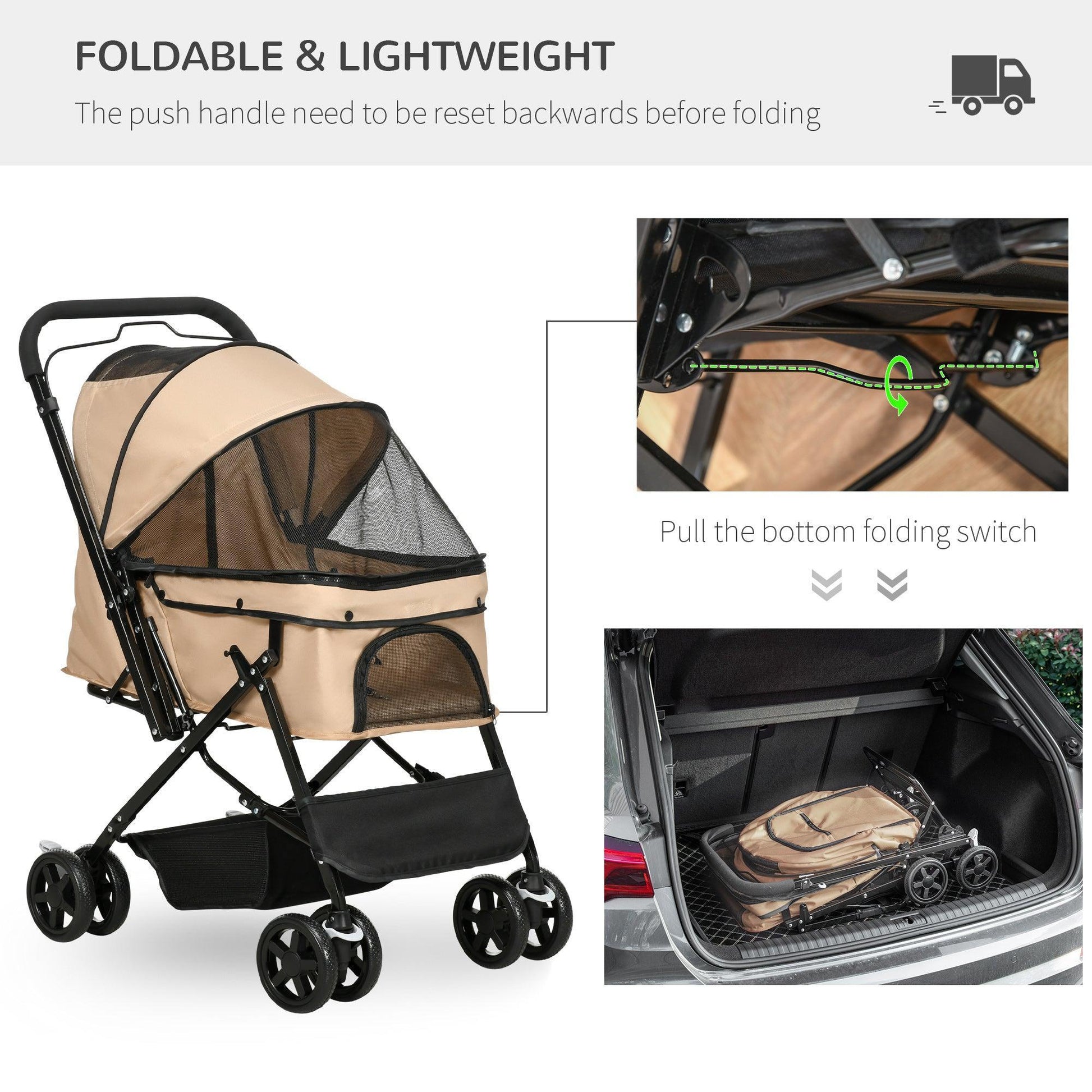 PawHut Foldable Pet Stroller: Easy Travel for Dogs & Cats - ALL4U RETAILER LTD