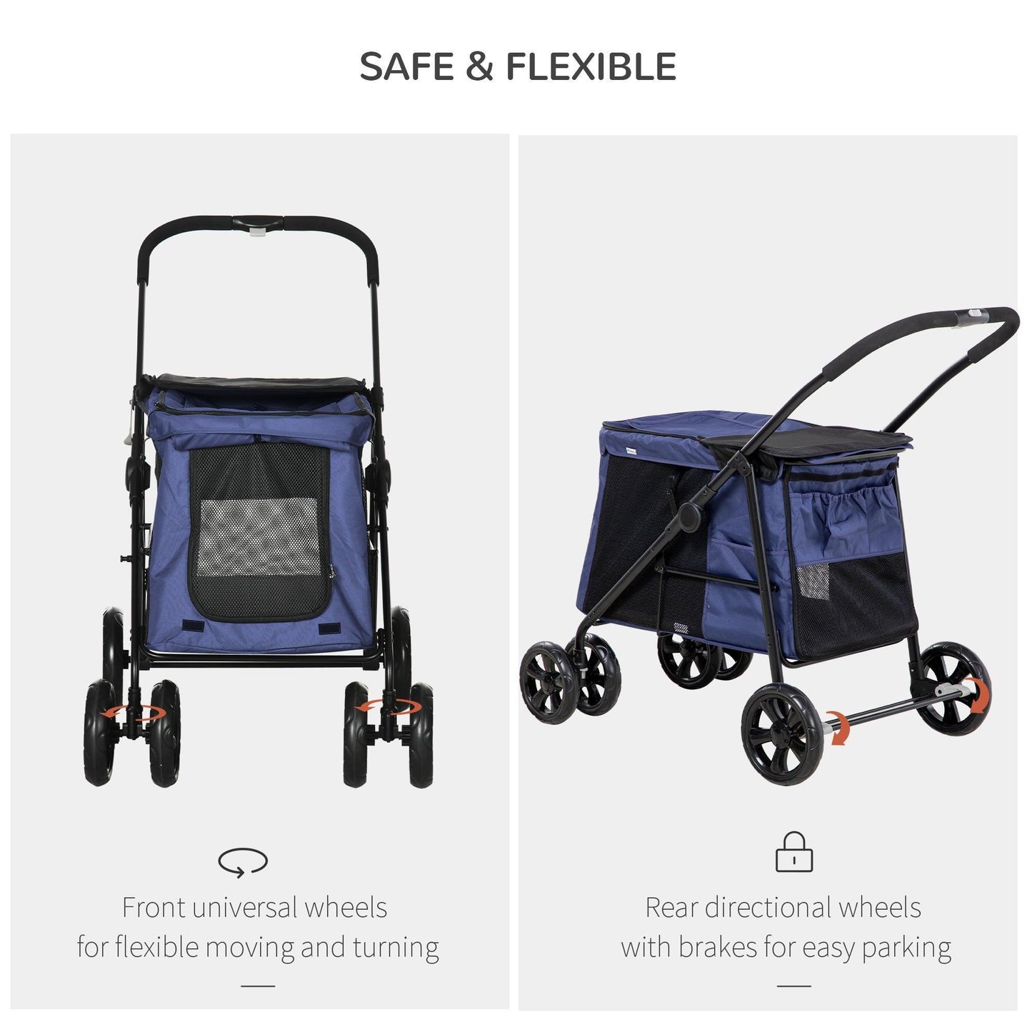 PawHut Foldable Pet Stroller with Storage Bags, Dark Blue - ALL4U RETAILER LTD