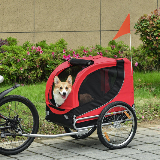 Pawhut Folding Dog Bike Trailer - Red - ALL4U RETAILER LTD