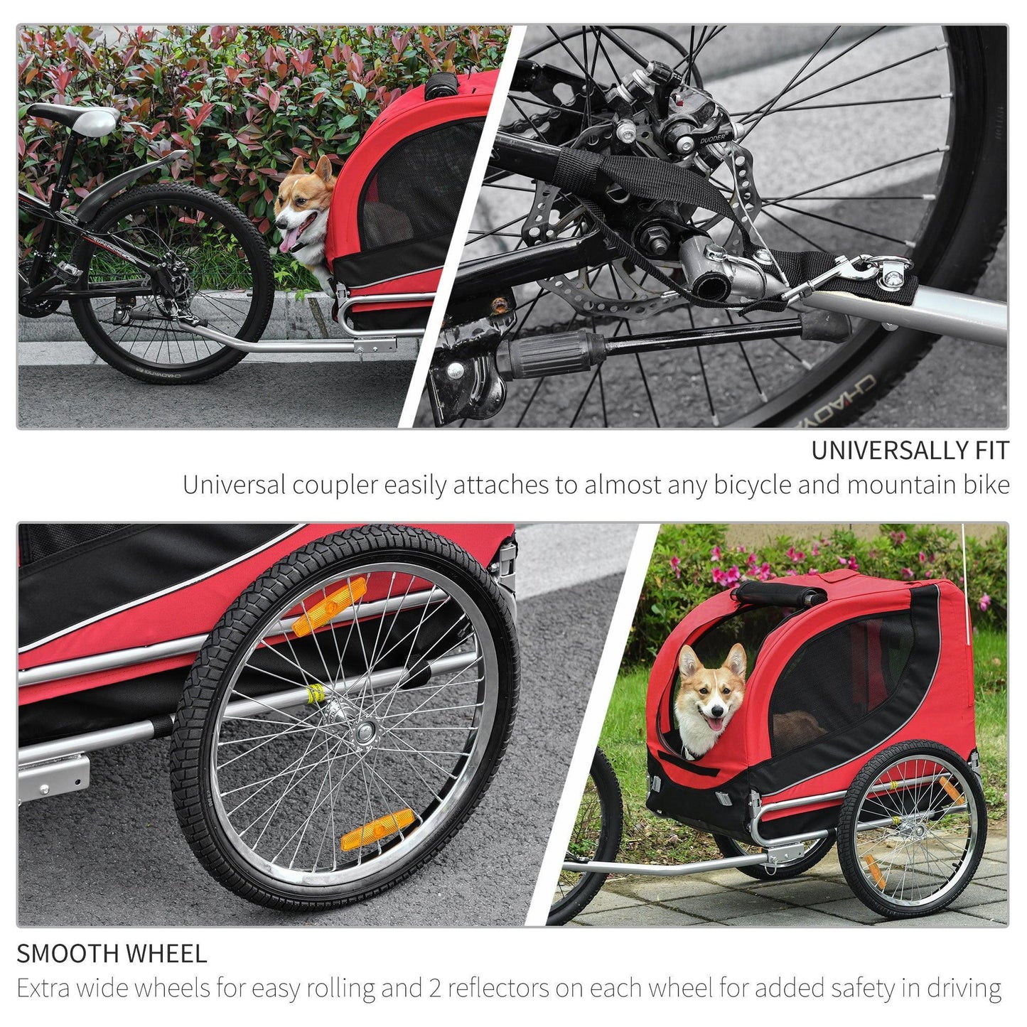 Pawhut Folding Dog Bike Trailer - Red - ALL4U RETAILER LTD