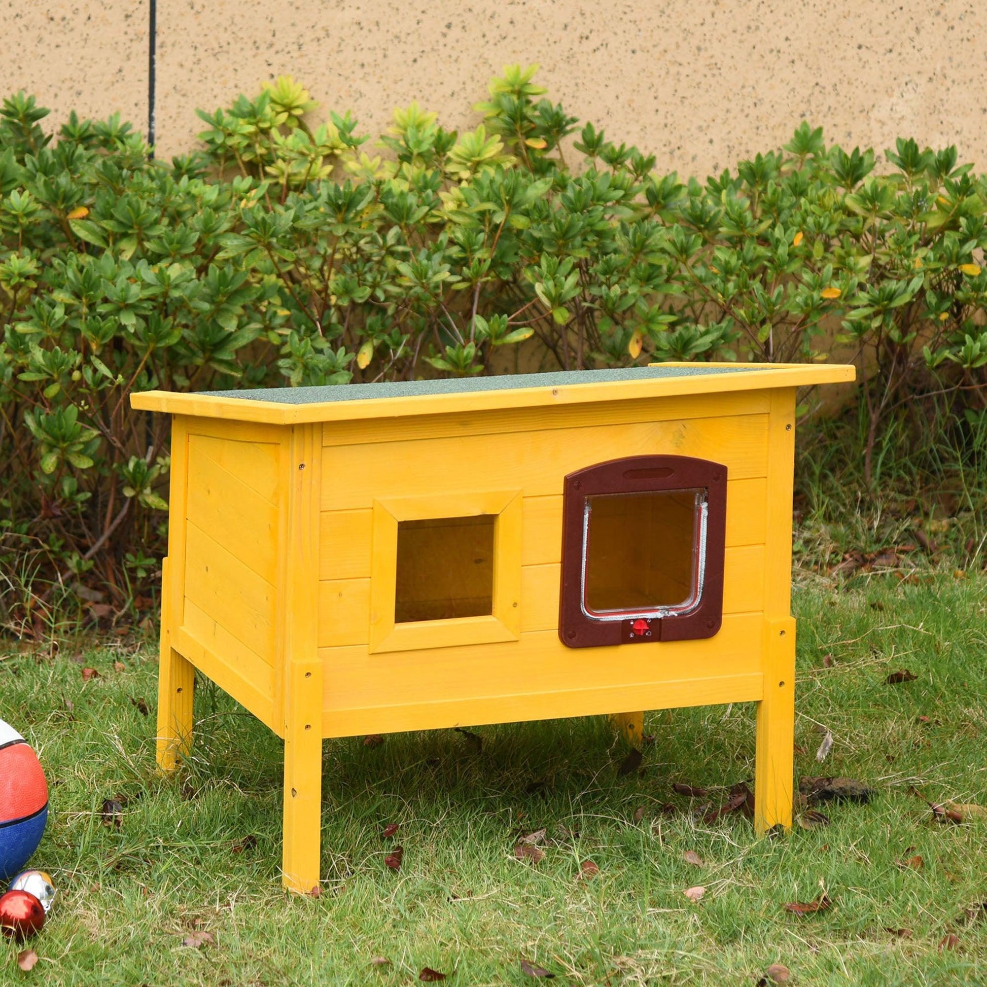 Pawhut Garden Cat House - Outdoor Shelter with Door & Window - ALL4U RETAILER LTD