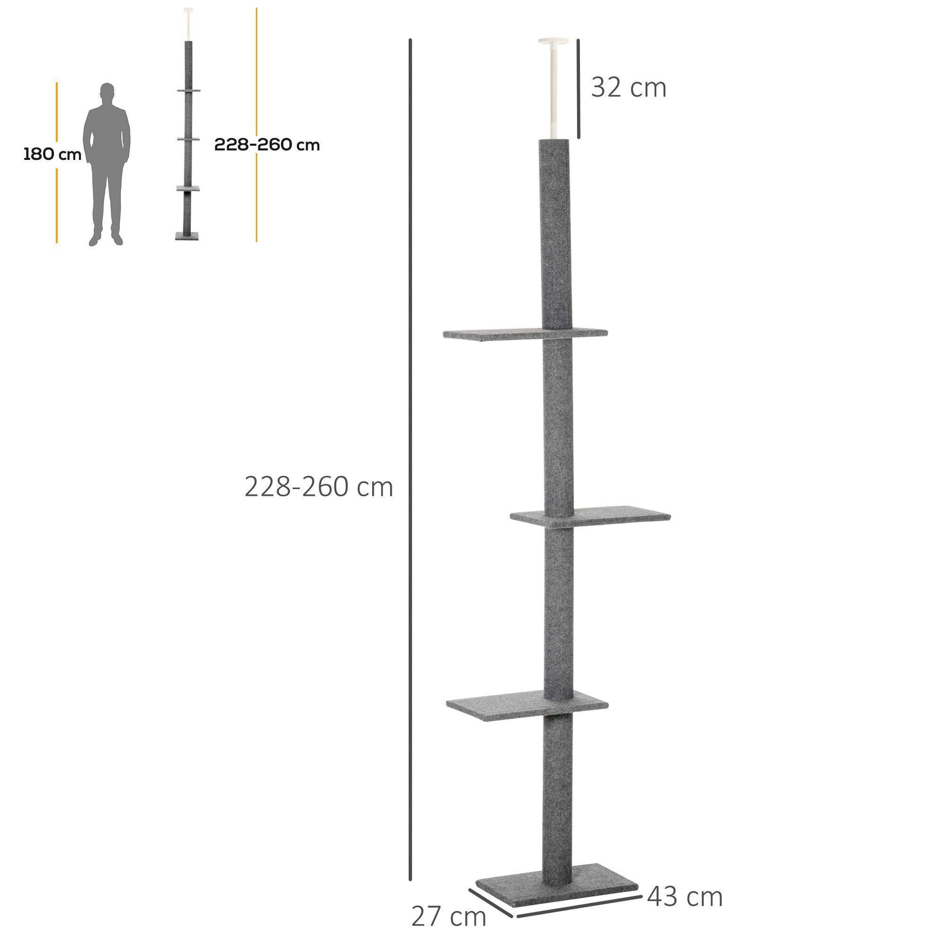 PawHut Grey Cat Tree - 260cm Activity Center - ALL4U RETAILER LTD