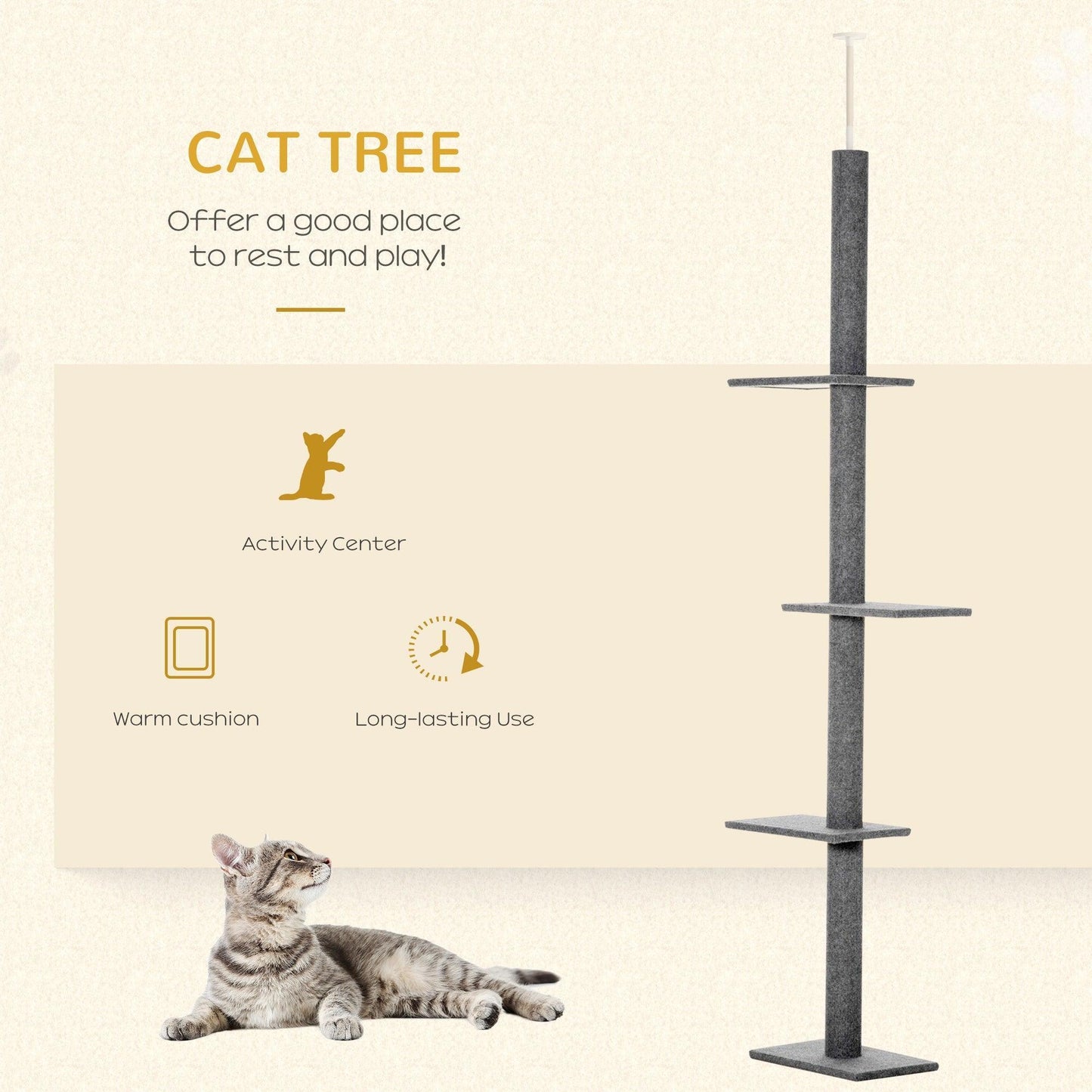 PawHut Grey Cat Tree - 260cm Activity Center - ALL4U RETAILER LTD