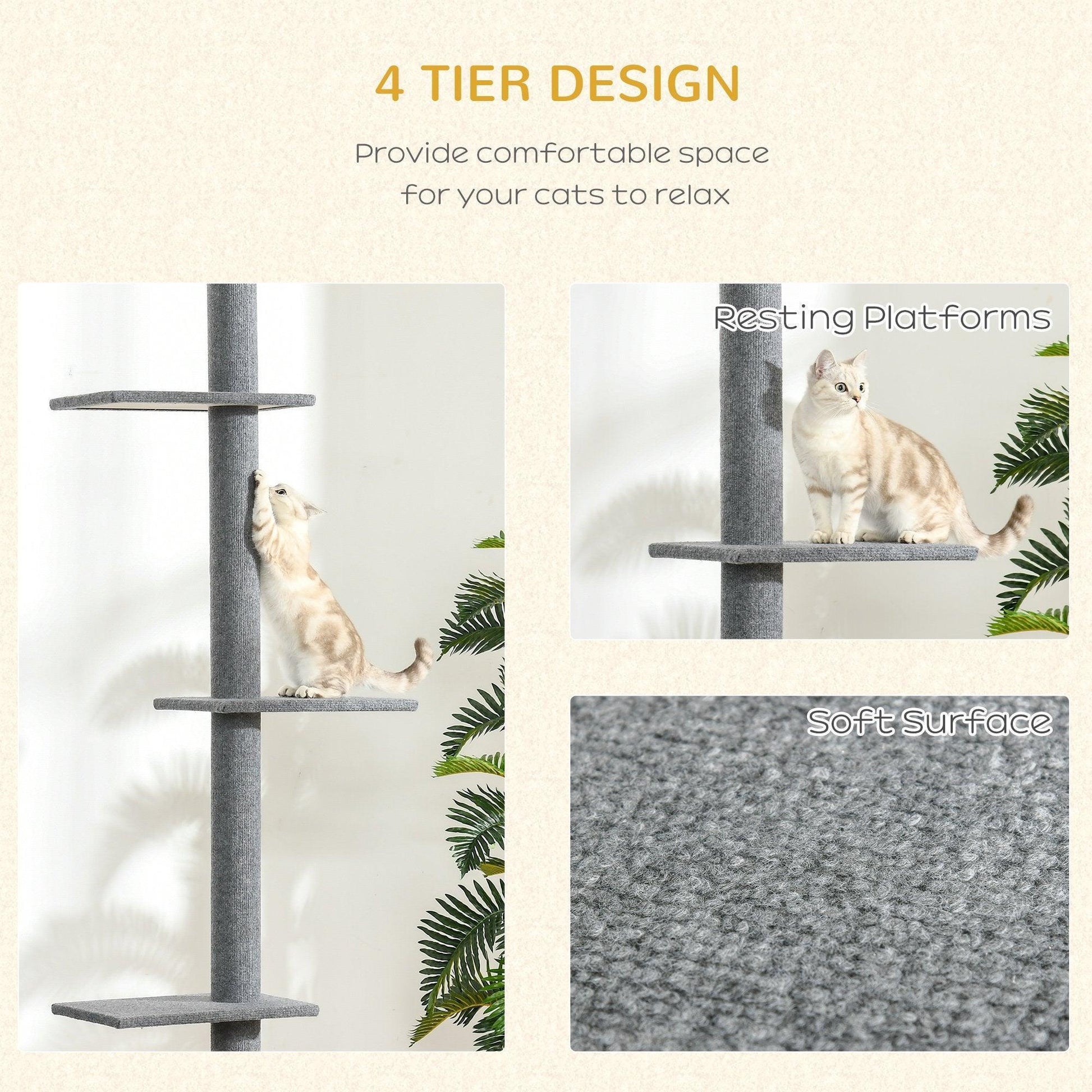 PawHut Grey Cat Tree - 260cm Activity Center - ALL4U RETAILER LTD