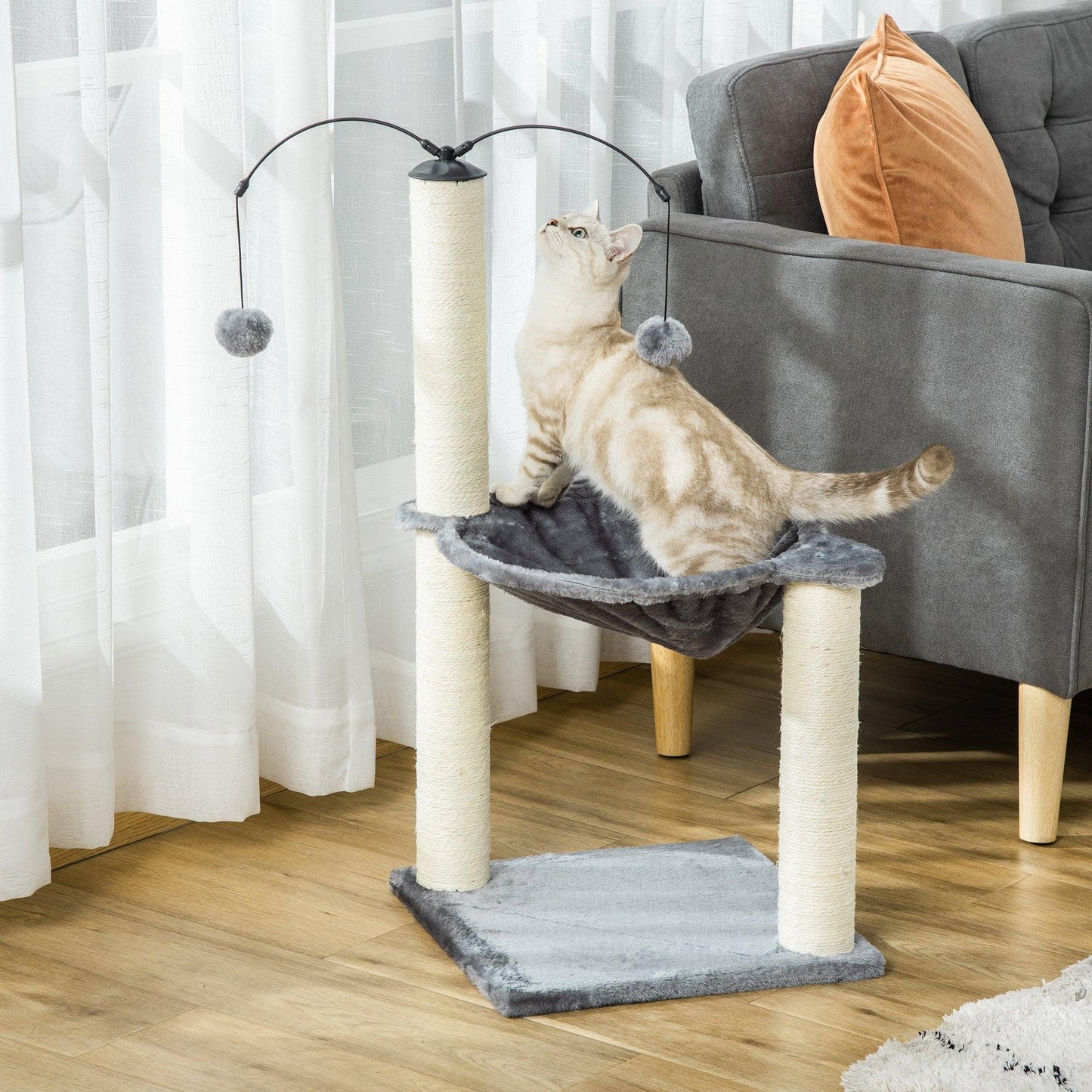 PawHut Grey Cat Tree with Scratching Post - ALL4U RETAILER LTD