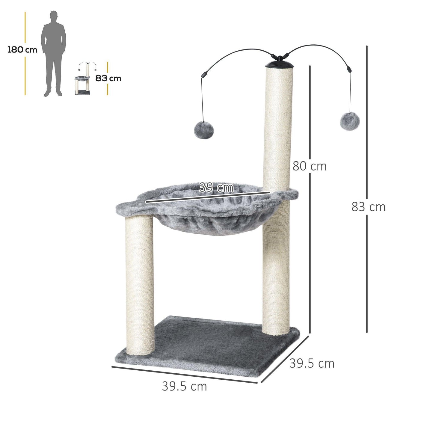 PawHut Grey Cat Tree with Scratching Post - ALL4U RETAILER LTD