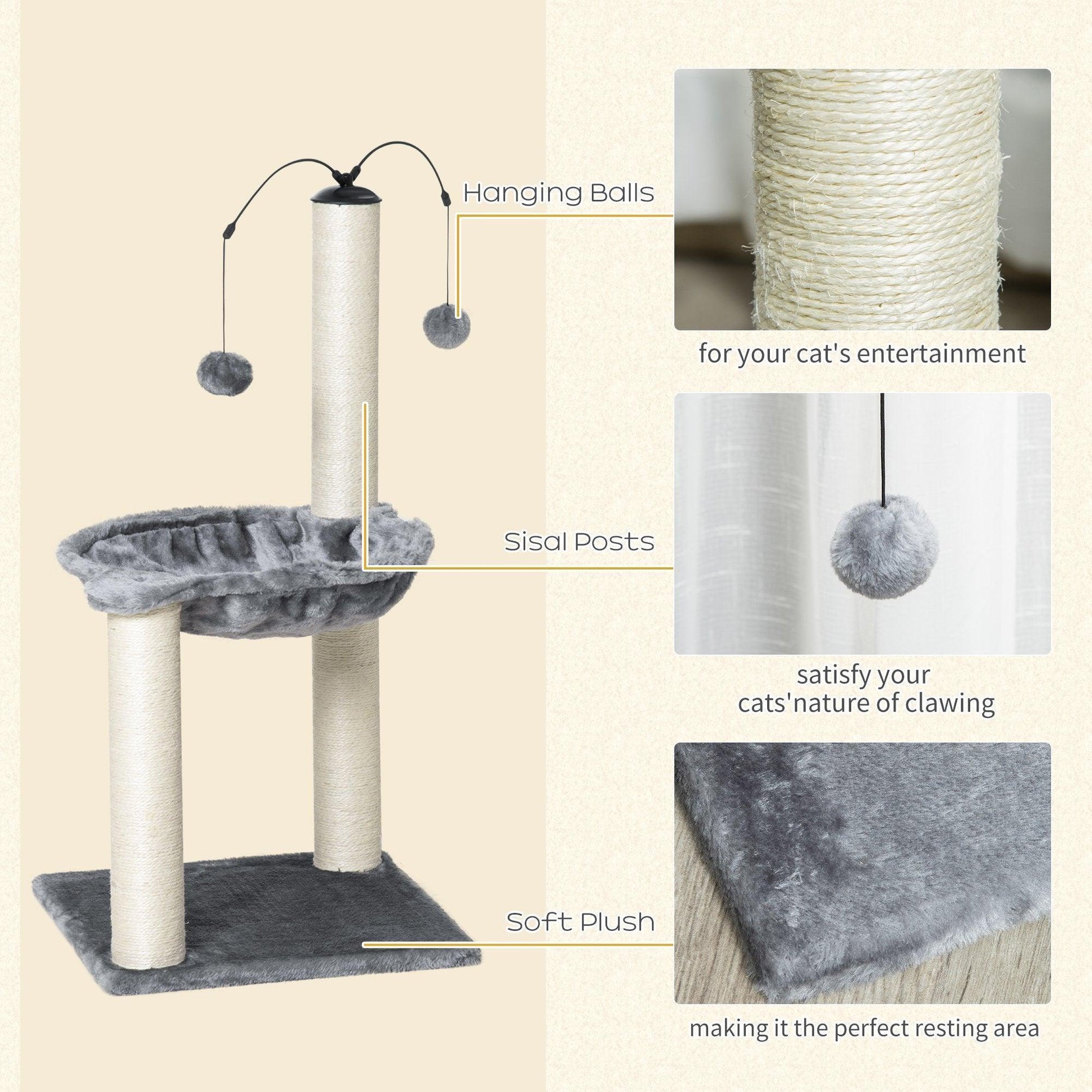 PawHut Grey Cat Tree with Scratching Post - ALL4U RETAILER LTD