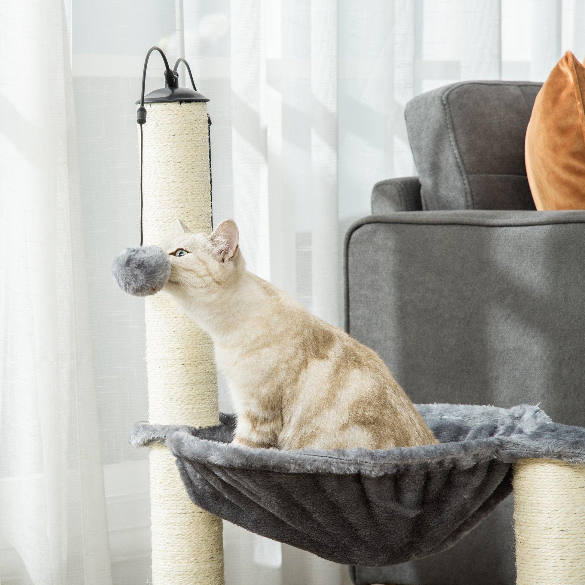 PawHut Grey Cat Tree with Scratching Post - ALL4U RETAILER LTD