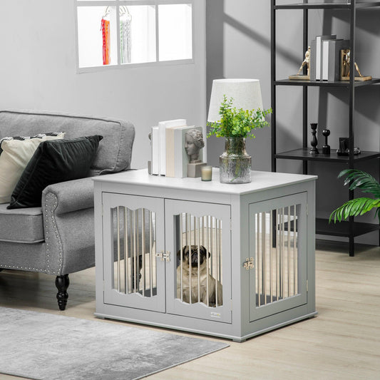 PawHut Grey Dog Crate: Furniture Style for Medium Dogs - ALL4U RETAILER LTD
