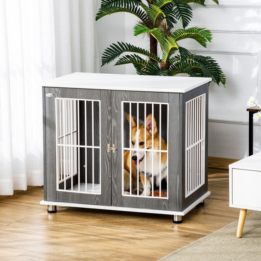 PawHut Grey Dog Crate: Lockable and Modern - ALL4U RETAILER LTD