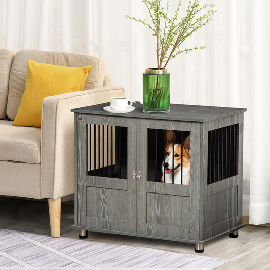 PawHut Grey Dog Crate, Small/Medium, 85x55x75 cm - ALL4U RETAILER LTD