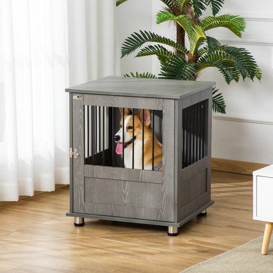 PawHut Grey Dog Crate Table - Small Pet Kennel - ALL4U RETAILER LTD