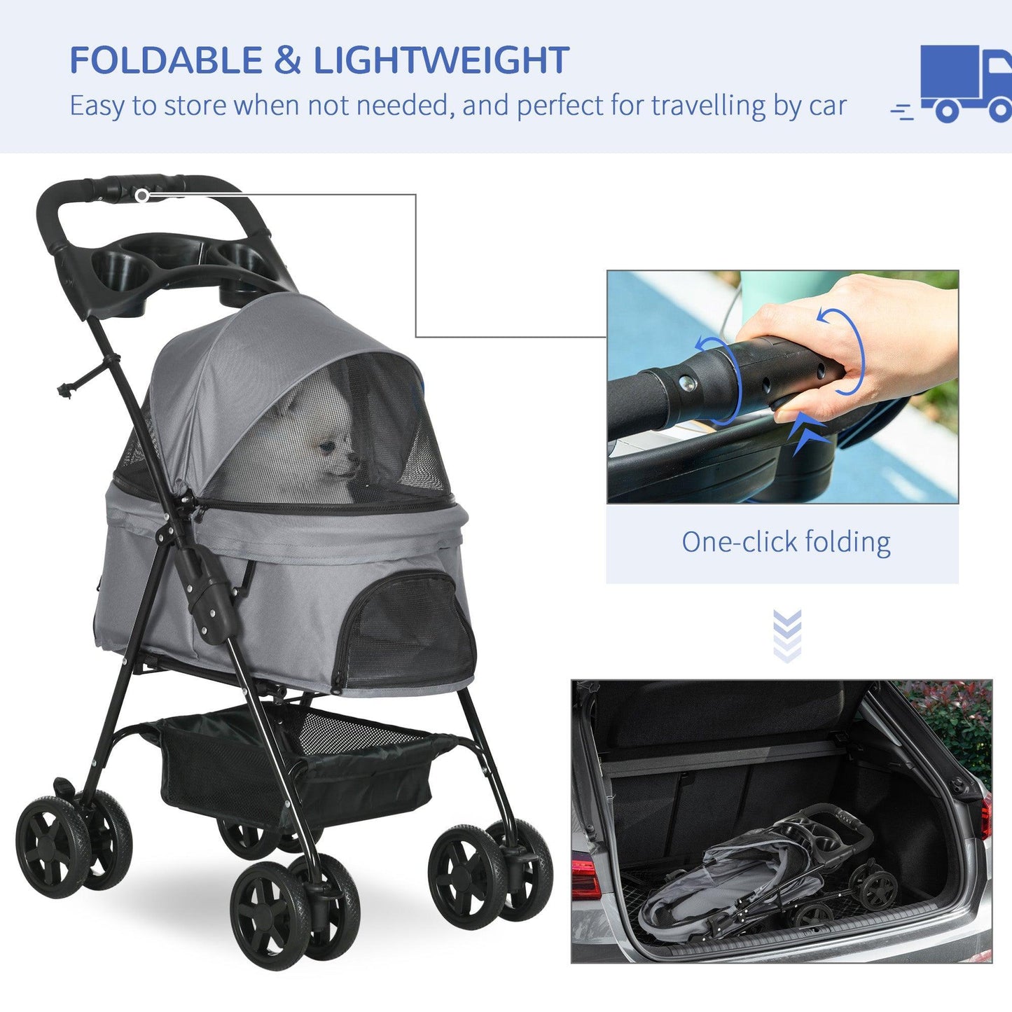 PawHut Grey Dog Stroller: Easy-Fold Jogger - ALL4U RETAILER LTD