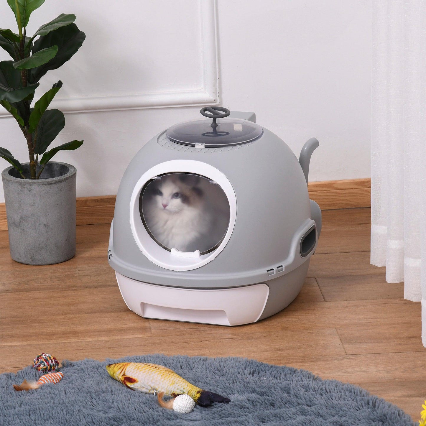 PawHut Grey Enclosed Cat Litter Box - Easy Clean - ALL4U RETAILER LTD