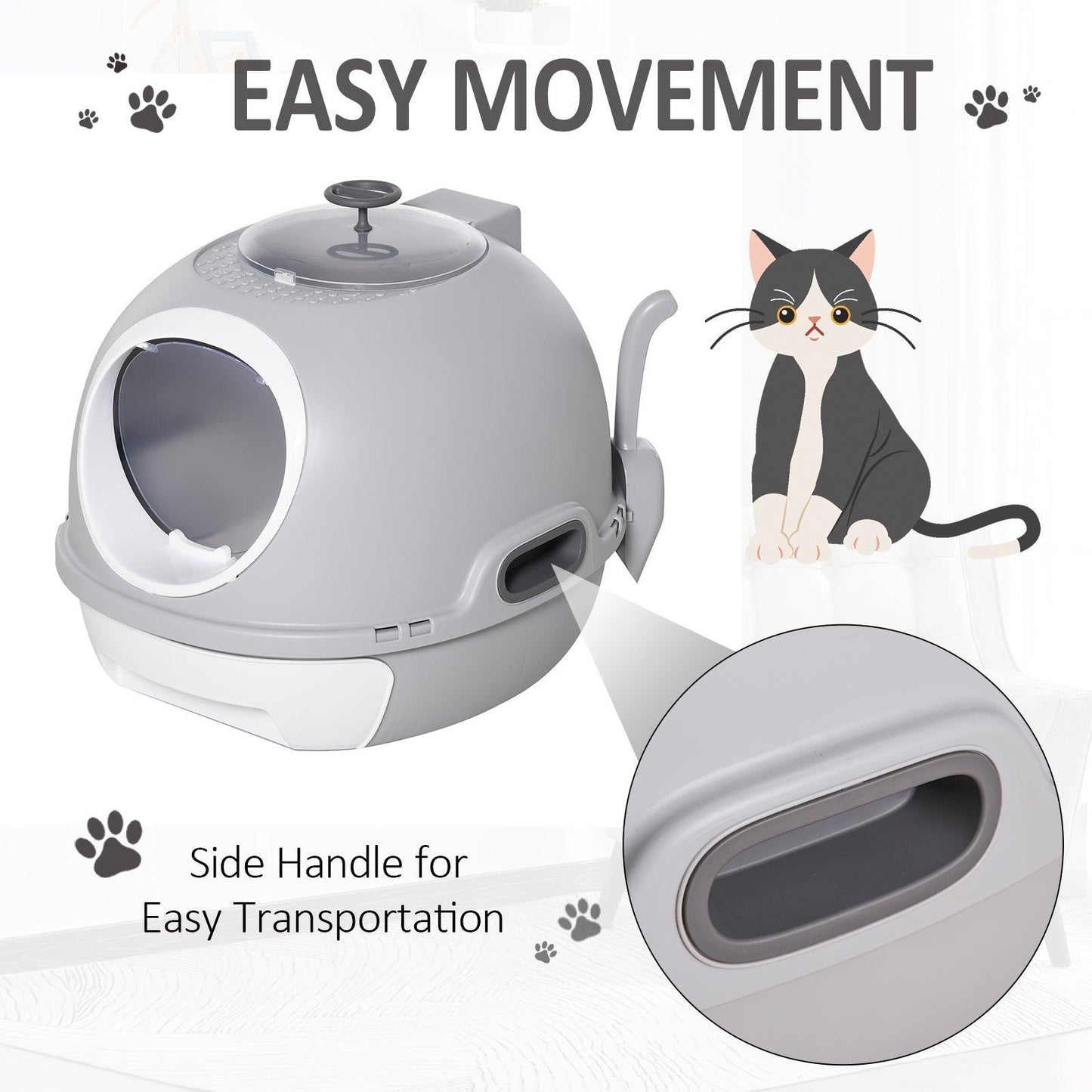 PawHut Grey Enclosed Cat Litter Box - Easy Clean - ALL4U RETAILER LTD