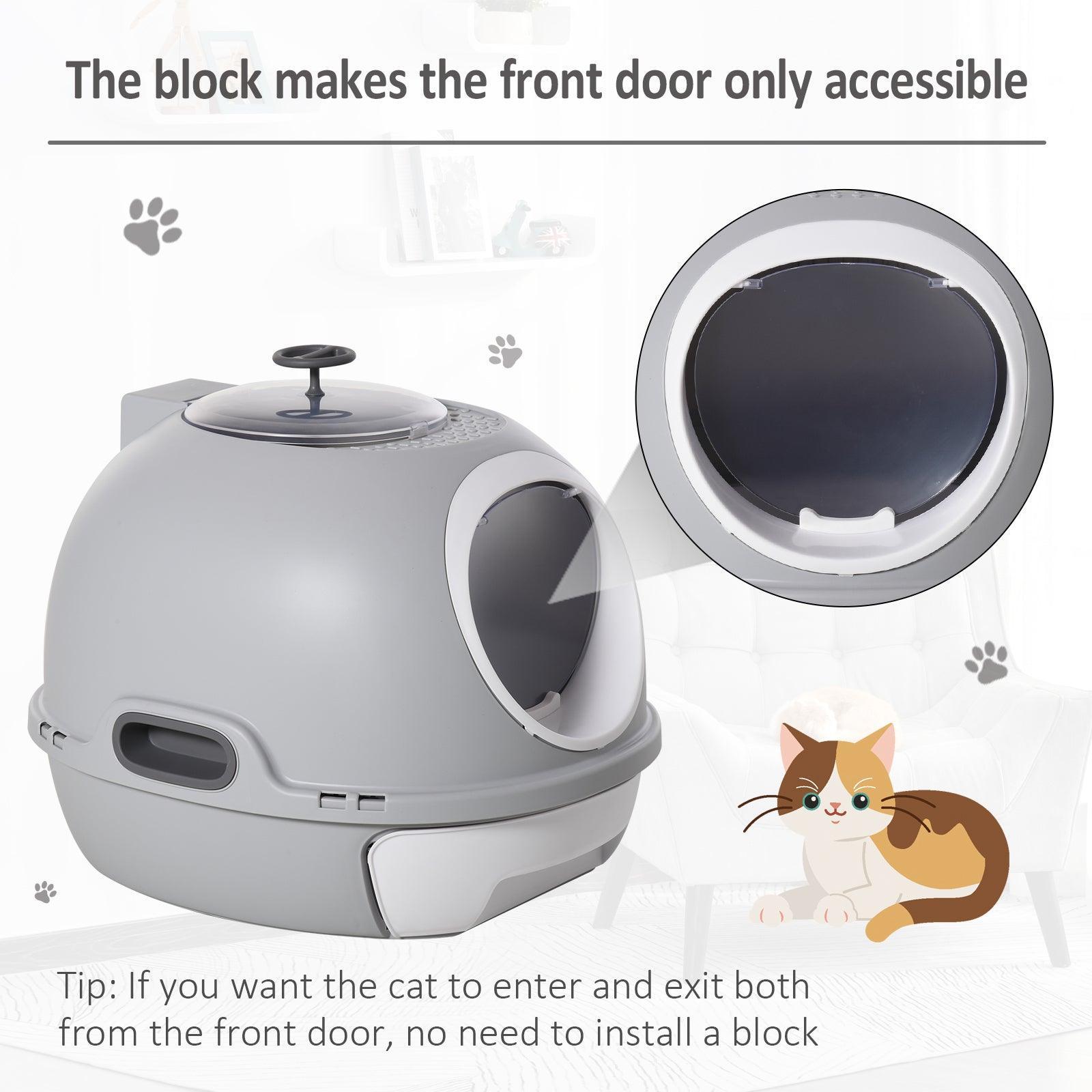 PawHut Grey Enclosed Cat Litter Box - Easy Clean - ALL4U RETAILER LTD