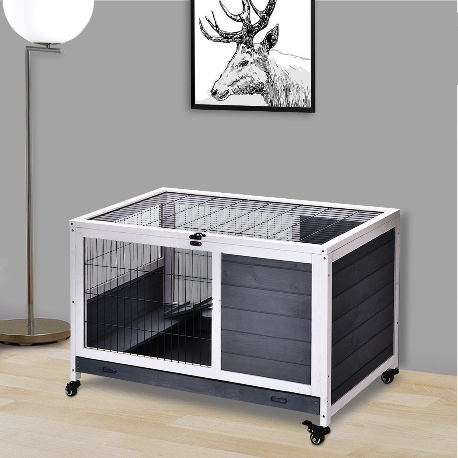 PawHut Grey Lift-Top Rabbit Hutch - ALL4U RETAILER LTD