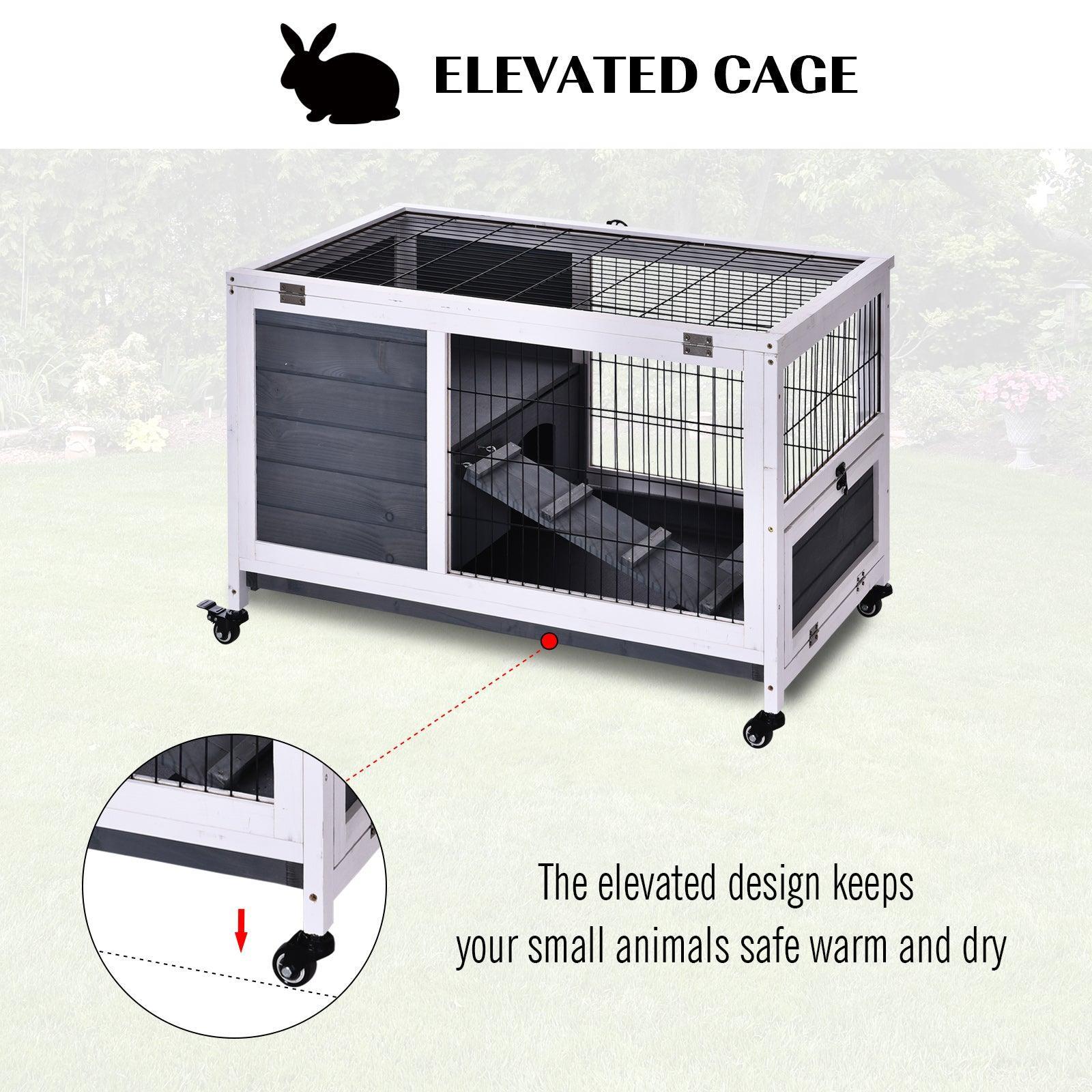 PawHut Grey Lift-Top Rabbit Hutch - ALL4U RETAILER LTD