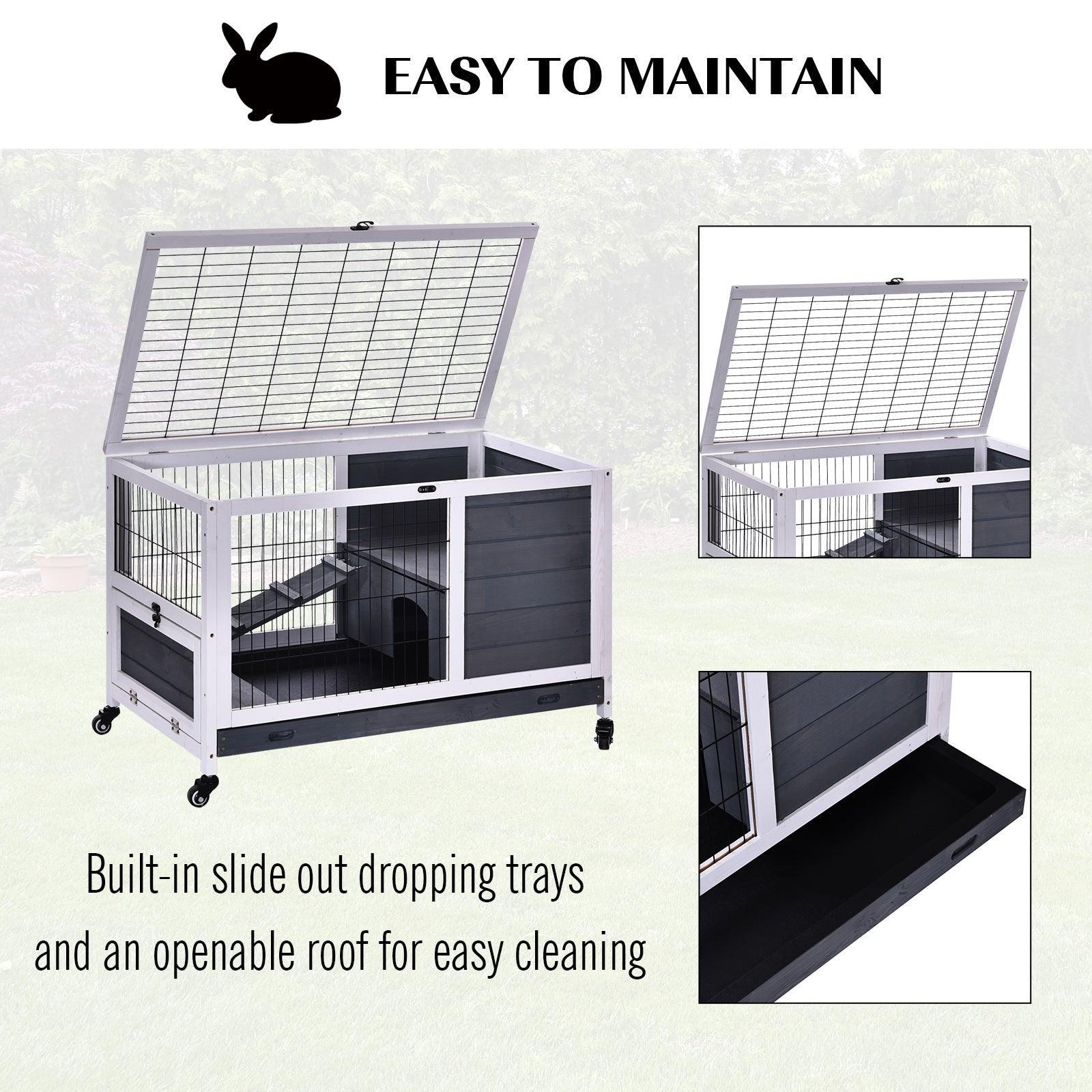 PawHut Grey Lift-Top Rabbit Hutch - ALL4U RETAILER LTD