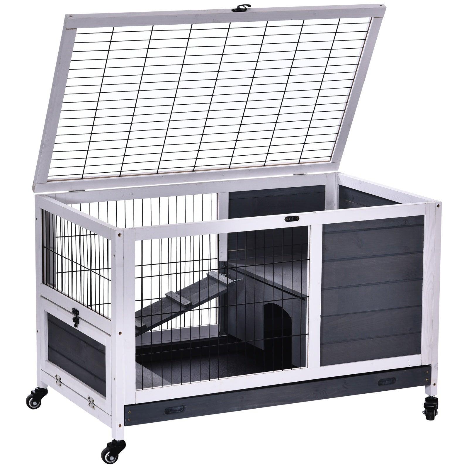 PawHut Grey Lift-Top Rabbit Hutch - ALL4U RETAILER LTD